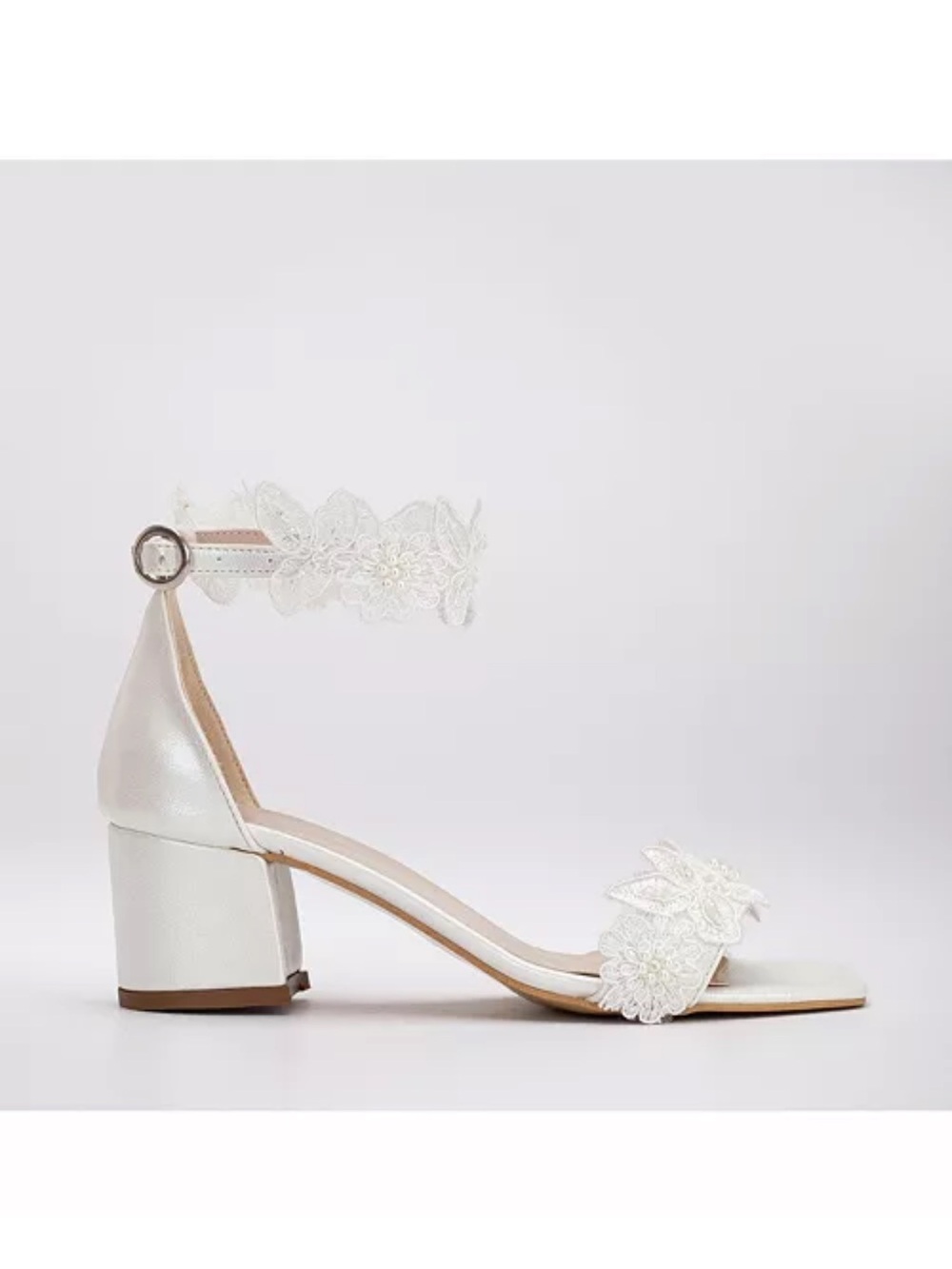 Forever & Always Shoes Dana Lace Bridal Low Heel Sandals - Ivory